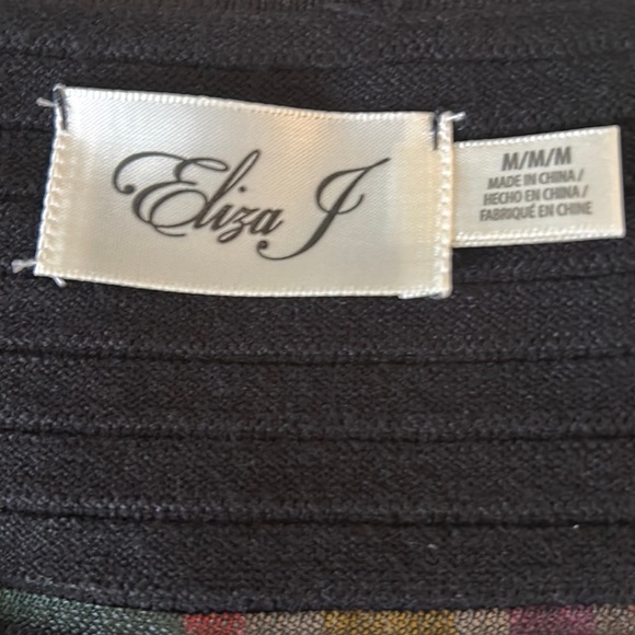 NWT Eliza J Black Mesh Striped Fit & Flare Sweater Knit Dress - M - Picture 11 of 15